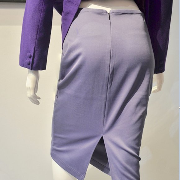 Custom house label-DUSTY GRAPE PONTI SLIM SKIRT - Picture 3 of 5